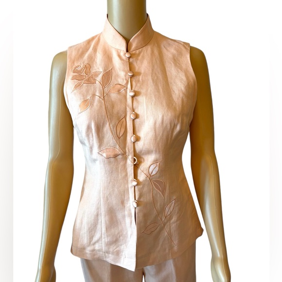 Donna Morgan Peach Embroidery High Rise Pant Set - Picture 2 of 9